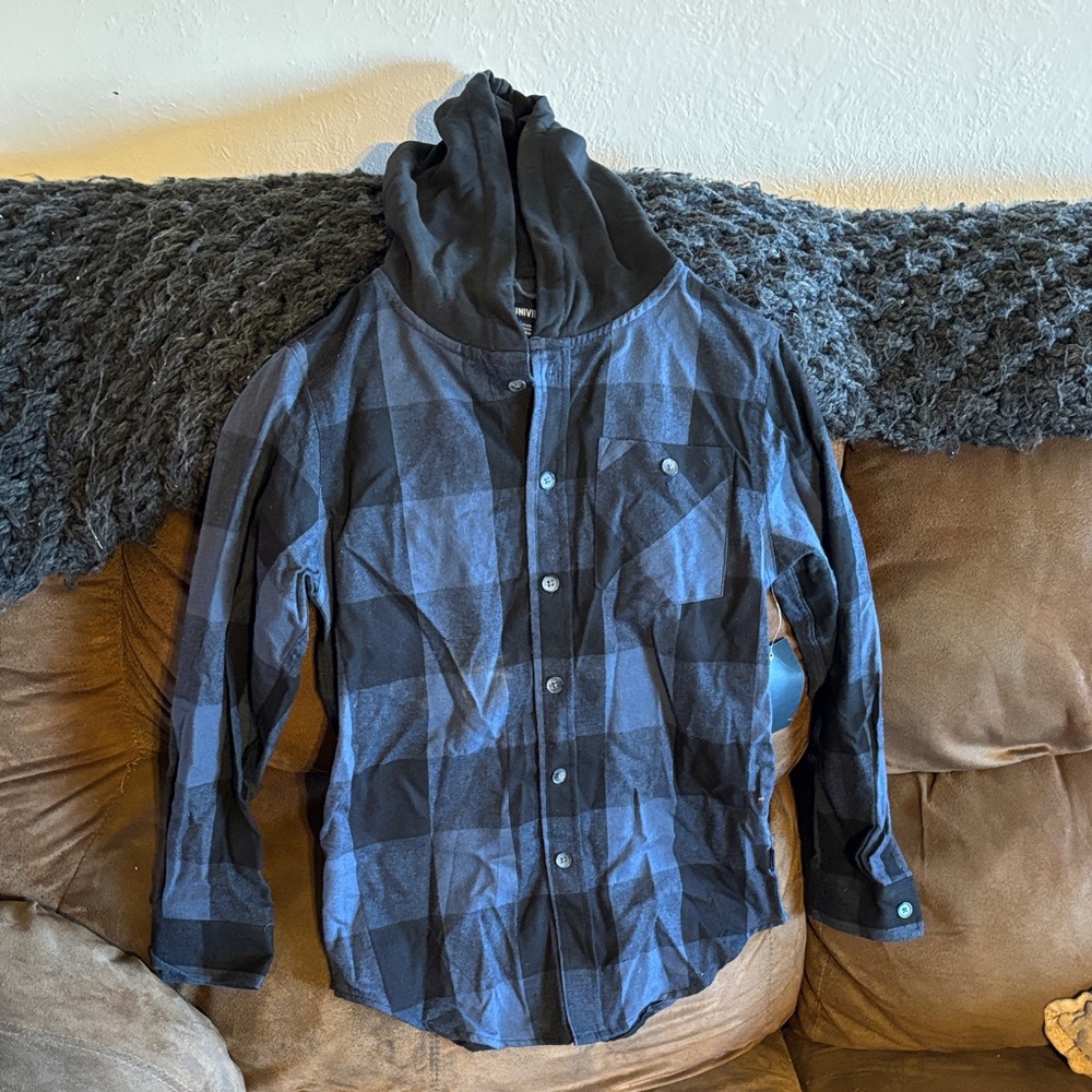 Univibe Men's Blue and Black Plaid Shirt button up with hood